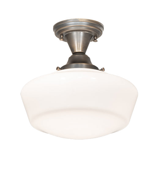 Meyda Lighting Revival 12" Antique Brass Schoolhouse Flush Mount Light With White Opal Traditional Globe Shade Glass