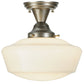 Meyda Lighting Revival 12" Brushed Nickel Schoolhouse Semi-flush Mount Ceiling Light With White Traditional Globe Shade Glass