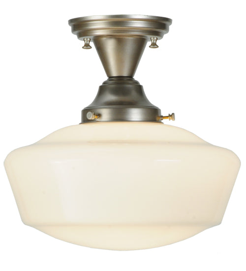 Meyda Lighting Revival 12" Brushed Nickel Schoolhouse Semi-flush Mount Ceiling Light With White Traditional Globe Shade Glass