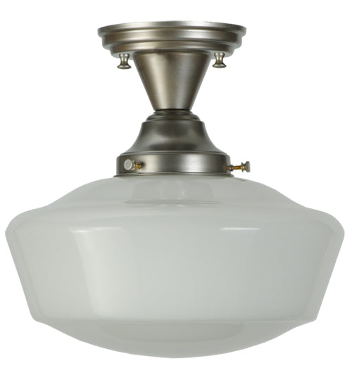 Meyda Lighting Revival 12" Brushed Nickel Schoolhouse Semi-flush Mount Ceiling Light With White Traditional Globe Shade Glass