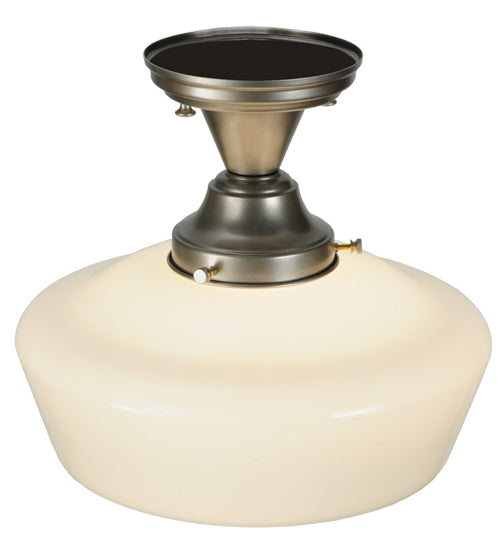 Meyda Lighting Revival 12" Brushed Nickel Schoolhouse Semi-flush Mount Ceiling Light With White Traditional Globe Shade Glass