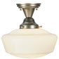 Meyda Lighting Revival 12" Brushed Nickel Schoolhouse Semi-flush Mount Ceiling Light With White Traditional Globe Shade Glass