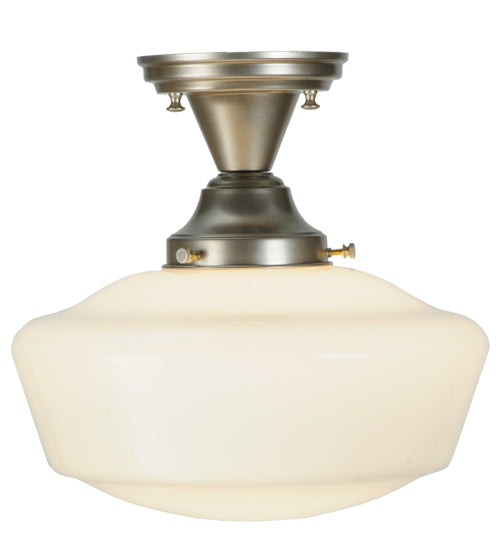Meyda Lighting Revival 12" Brushed Nickel Schoolhouse Semi-flush Mount Ceiling Light With White Traditional Globe Shade Glass