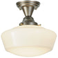 Meyda Lighting Revival 12" Brushed Nickel Schoolhouse Semi-flush Mount Ceiling Light With White Traditional Globe Shade Glass