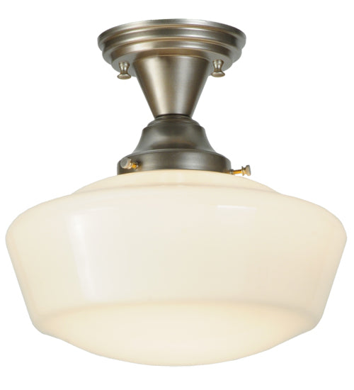 Meyda Lighting Revival 12" Brushed Nickel Schoolhouse Semi-flush Mount Ceiling Light With White Traditional Globe Shade Glass