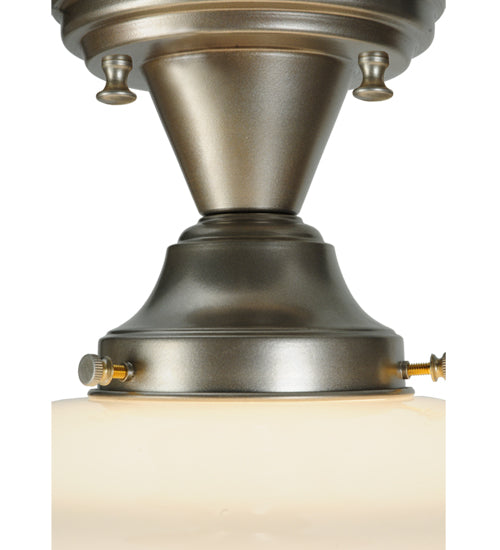 Meyda Lighting Revival 12" Brushed Nickel Schoolhouse Semi-flush Mount Ceiling Light With White Traditional Globe Shade Glass