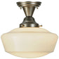 Meyda Lighting Revival 12" Brushed Nickel Schoolhouse Semi-flush Mount Ceiling Light With White Traditional Globe Shade Glass