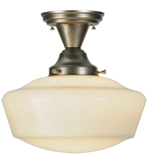 Meyda Lighting Revival 12" Brushed Nickel Schoolhouse Semi-flush Mount Ceiling Light With White Traditional Globe Shade Glass