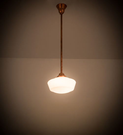 Meyda Lighting Revival 12" Copper Schoolhouse Pendant Light With White Opal Traditional Globe Shade Glass