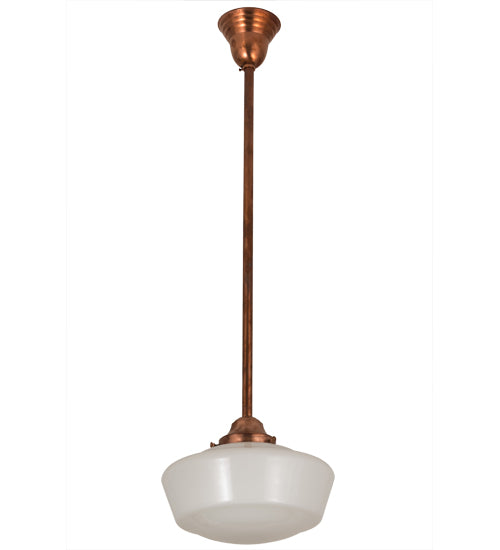 Meyda Lighting Revival 12" Copper Schoolhouse Pendant Light With White Opal Traditional Globe Shade Glass