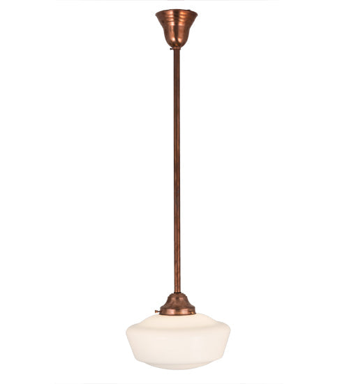 Meyda Lighting Revival 12" Copper Schoolhouse Pendant Light With White Opal Traditional Globe Shade Glass