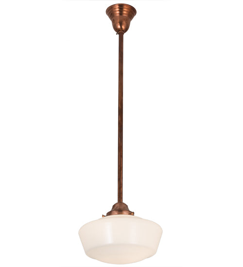 Meyda Lighting Revival 12" Copper Schoolhouse Pendant Light With White Opal Traditional Globe Shade Glass