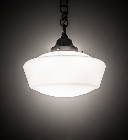 Meyda Lighting Revival 12" Craftsman Brown Schoolhouse Pendant Light With White Opal Shade Glass