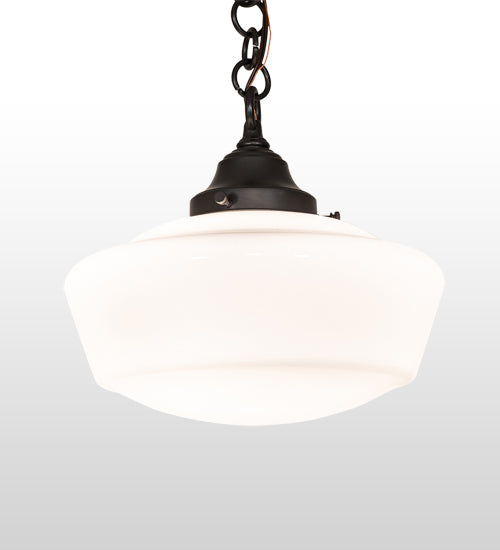 Meyda Lighting Revival 12" Craftsman Brown Schoolhouse Pendant Light With White Opal Shade Glass