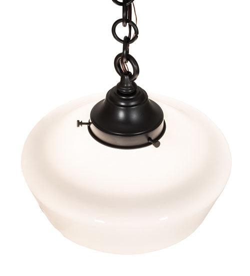 Meyda Lighting Revival 12" Craftsman Brown Schoolhouse Pendant Light With White Opal Shade Glass