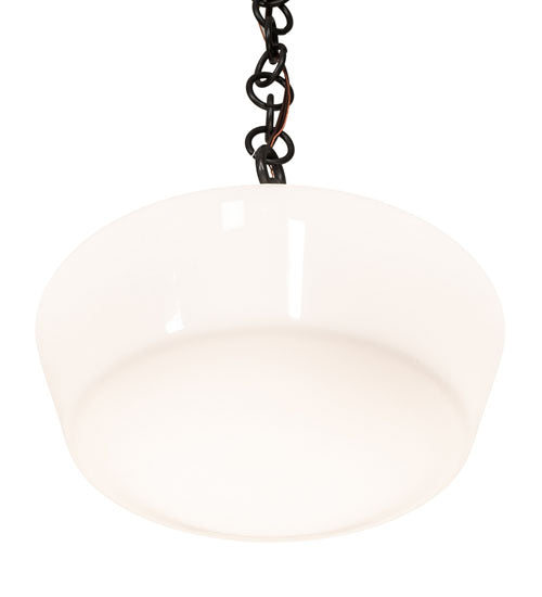 Meyda Lighting Revival 12" Craftsman Brown Schoolhouse Pendant Light With White Opal Shade Glass