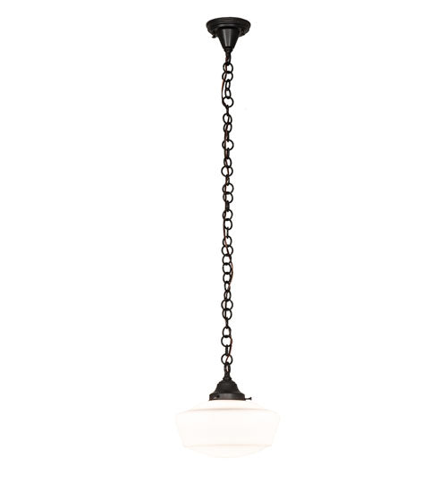 Meyda Lighting Revival 12" Craftsman Brown Schoolhouse Pendant Light With White Opal Shade Glass
