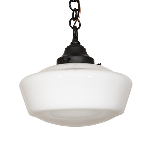 Meyda Lighting Revival 12" Craftsman Brown Schoolhouse Pendant Light With White Opal Shade Glass