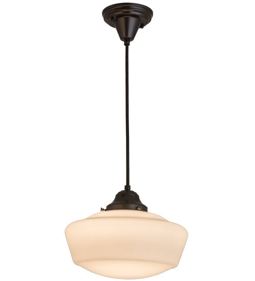 Meyda Lighting Revival 12" Craftsman Brown Schoolhouse Pendant Light With White Traditional Globe Shade Glass