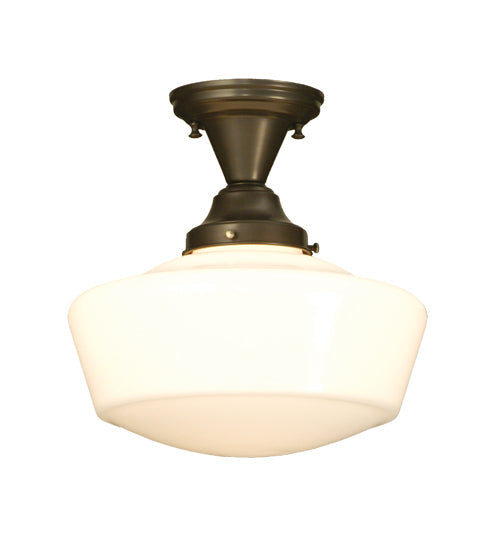 Meyda Lighting Revival 12" Craftsman Brown Schoolhouse Semi-flush Mount Light With White Opal Shade Glass