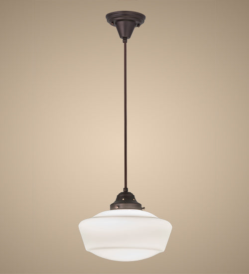 Meyda Lighting Revival 12" Mahogany Bronze Schoolhouse Pendant Light With White Traditional Globe Shade Glass