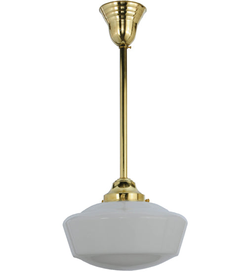 Meyda Lighting Revival 12" Polished Brass Schoolhouse Pendant Light With White Opal Globe Shade Glass