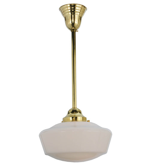 Meyda Lighting Revival 12" Polished Brass Schoolhouse Pendant Light With White Opal Globe Shade Glass