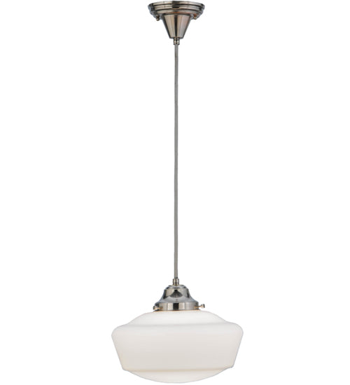 Meyda Lighting Revival 12" Polished Nickel Schoolhouse Pendant Light With White Opal Traditional Globe Shade Glass