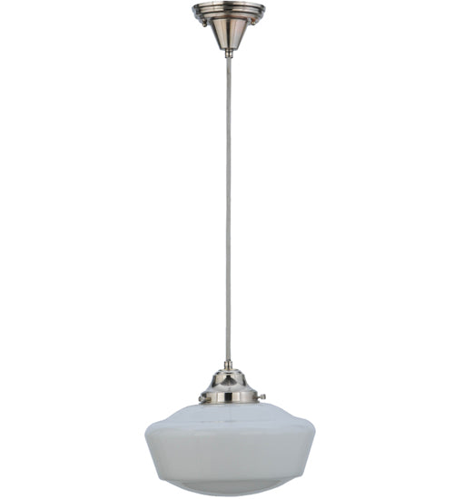 Meyda Lighting Revival 12" Polished Nickel Schoolhouse Pendant Light With White Opal Traditional Globe Shade Glass