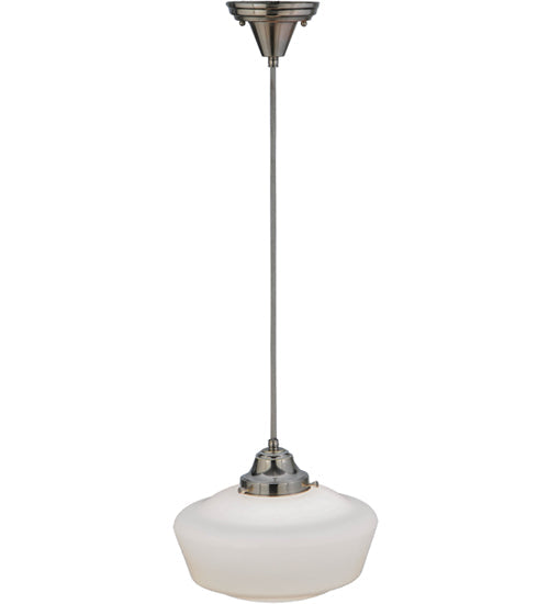 Meyda Lighting Revival 12" Polished Nickel Schoolhouse Pendant Light With White Opal Traditional Globe Shade Glass