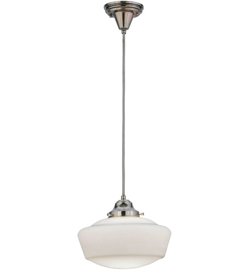 Meyda Lighting Revival 12" Polished Nickel Schoolhouse Pendant Light With White Opal Traditional Globe Shade Glass