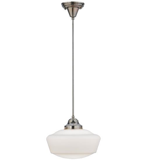 Meyda Lighting Revival 12" Polished Nickel Schoolhouse Pendant Light With White Opal Traditional Globe Shade Glass