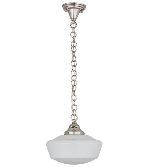 Meyda Lighting Revival 12" Polished Nickel Schoolhouse Pendant Light With White Traditional Globe Shade Glass