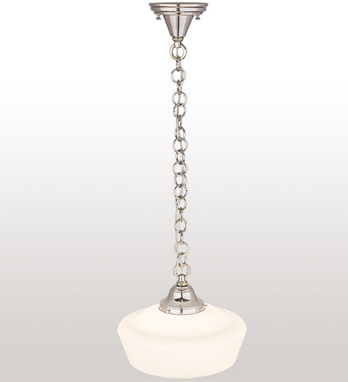 Meyda Lighting Revival 12" Polished Nickel Schoolhouse Pendant Light With White Traditional Globe Shade Glass