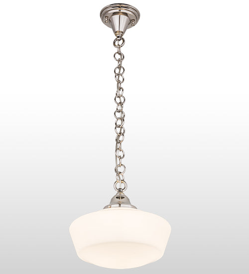 Meyda Lighting Revival 12" Polished Nickel Schoolhouse Pendant Light With White Traditional Globe Shade Glass