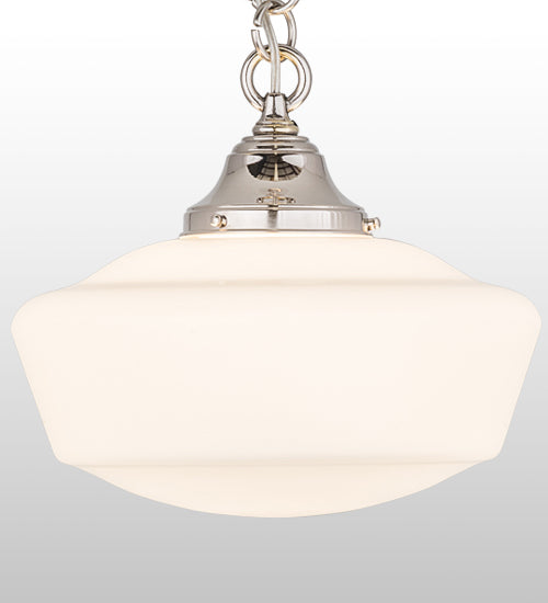 Meyda Lighting Revival 12" Polished Nickel Schoolhouse Pendant Light With White Traditional Globe Shade Glass