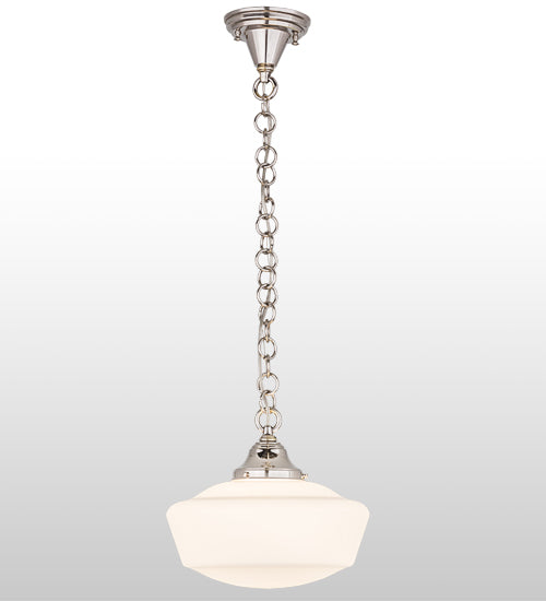 Meyda Lighting Revival 12" Polished Nickel Schoolhouse Pendant Light With White Traditional Globe Shade Glass
