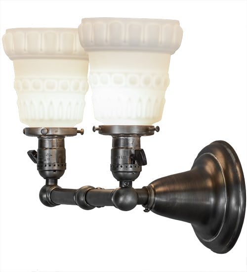 Meyda Lighting Revival 13" 2-Light Antique Nickel Chelsea Garland Wall Sconce With White Shade Glass