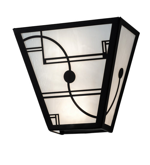 Meyda Lighting Revival 13" 2-Light Textured Black Deco Wall Sconce With White Art Shade Glass