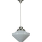 Meyda Lighting Revival 14" Brushed Nickel Schoolhouse Pendant Light White Deco Cone Globe Shade Glass