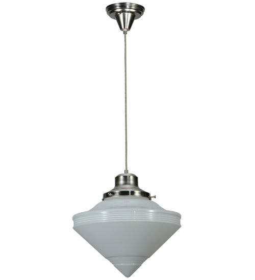 Meyda Lighting Revival 14" Brushed Nickel Schoolhouse Pendant Light White Deco Cone Globe Shade Glass
