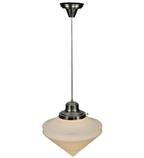 Meyda Lighting Revival 14" Brushed Nickel Schoolhouse Pendant Light White Deco Cone Globe Shade Glass