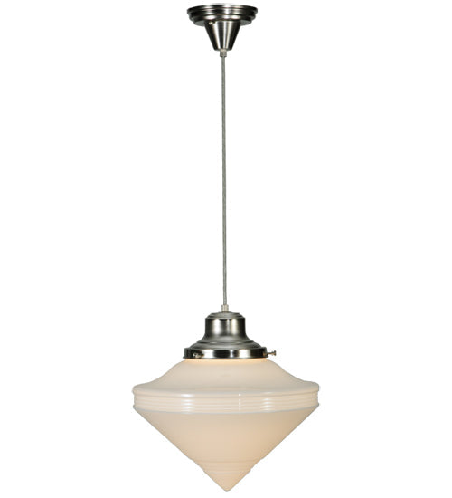 Meyda Lighting Revival 14" Brushed Nickel Schoolhouse Pendant Light White Deco Cone Globe Shade Glass