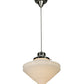 Meyda Lighting Revival 14" Brushed Nickel Schoolhouse Pendant Light White Deco Cone Globe Shade Glass