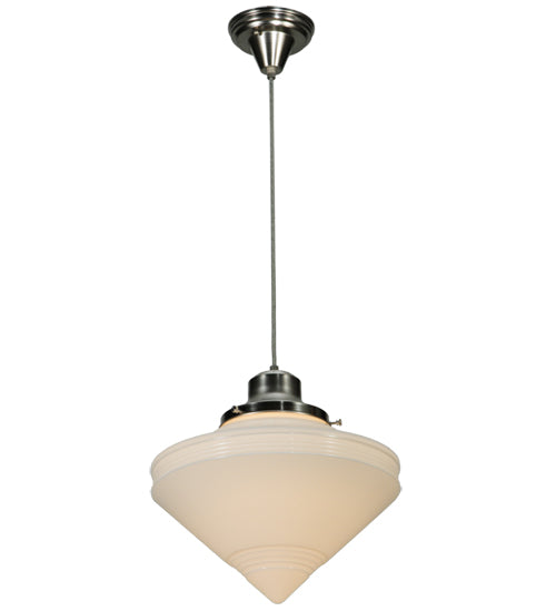 Meyda Lighting Revival 14" Brushed Nickel Schoolhouse Pendant Light White Deco Cone Globe Shade Glass