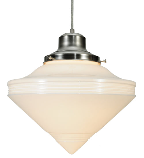 Meyda Lighting Revival 14" Brushed Nickel Schoolhouse Pendant Light White Deco Cone Globe Shade Glass