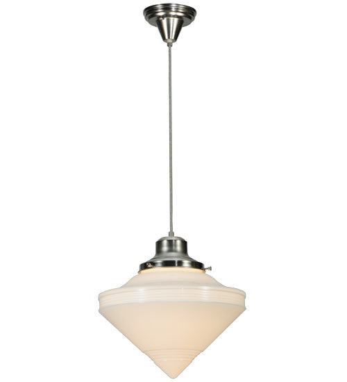Meyda Lighting Revival 14" Brushed Nickel Schoolhouse Pendant Light White Deco Cone Globe Shade Glass