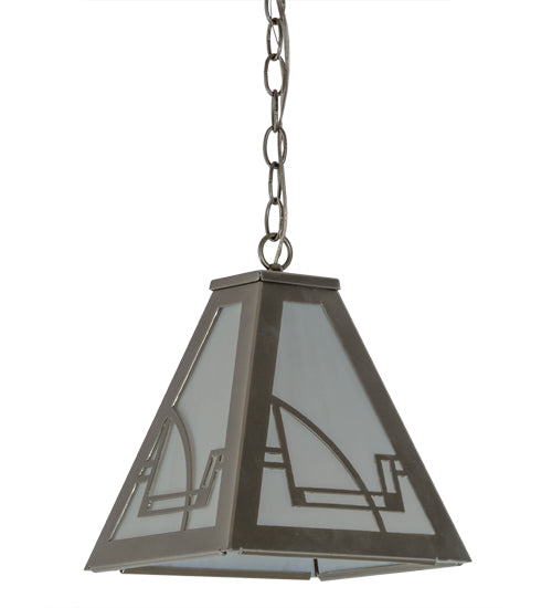 Meyda Lighting Revival 14" Nickel Deco Mini Pendant Light With White Art Shade Glass