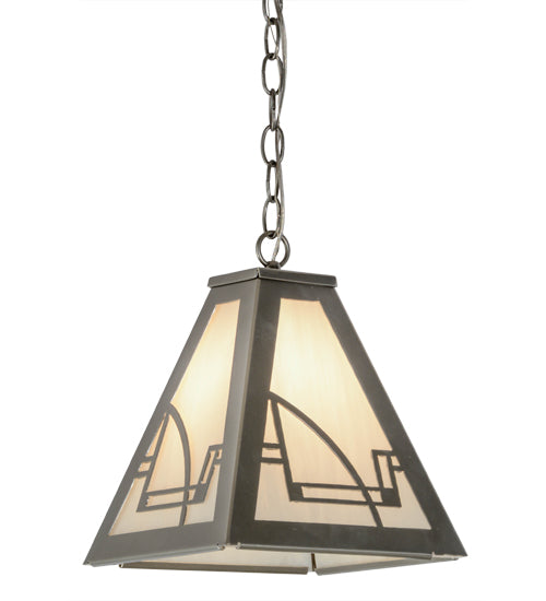 Meyda Lighting Revival 14" Nickel Deco Mini Pendant Light With White Art Shade Glass