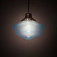 Meyda Lighting Revival 14" Nickel Schoolhouse Pendant Light With Traditional Globe Crystal Blue Shade Glass